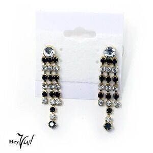 Vintage 80s Black Rhinestone Spray Earrings on Card New/Old Store Stock -Hey Viv